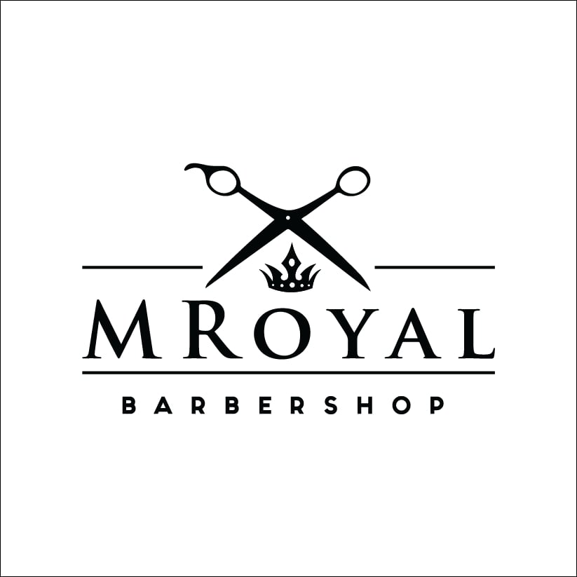 Elegantné logo barbershopu MrRoyal – dizajn loga pre kaderníctvo