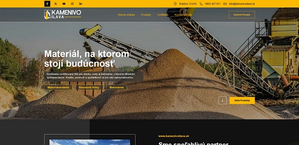 Web stránka pre dodávateľa kameniva a štrku