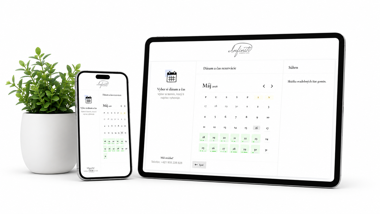 Online rezervačný systém pre svadobný salón Infiniti z Púchova zobrazený na tablete a mobile