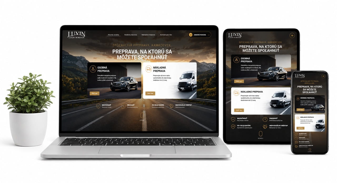 Responzívny web LUXIN pre osobnú a nákladnú prepravu na notebooku, tablete a mobile