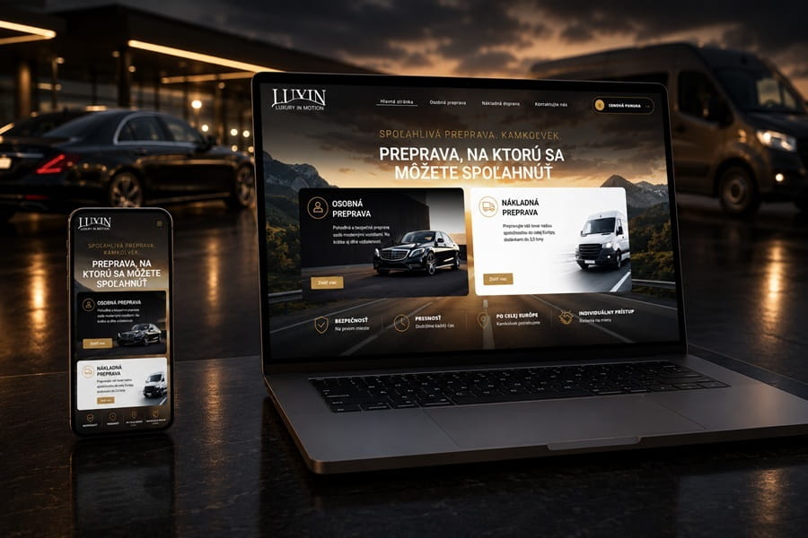 Tvorba web stránky LUXIN pre osobnú a nákladnú prepravu – responzívny web na notebooku a mobile